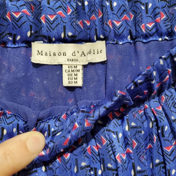 MAISON D'AMÉLIE BLUE GEOMETRIC PLEATED MIDI SKIRT NWOT SIZE M - Picture 5 of 6